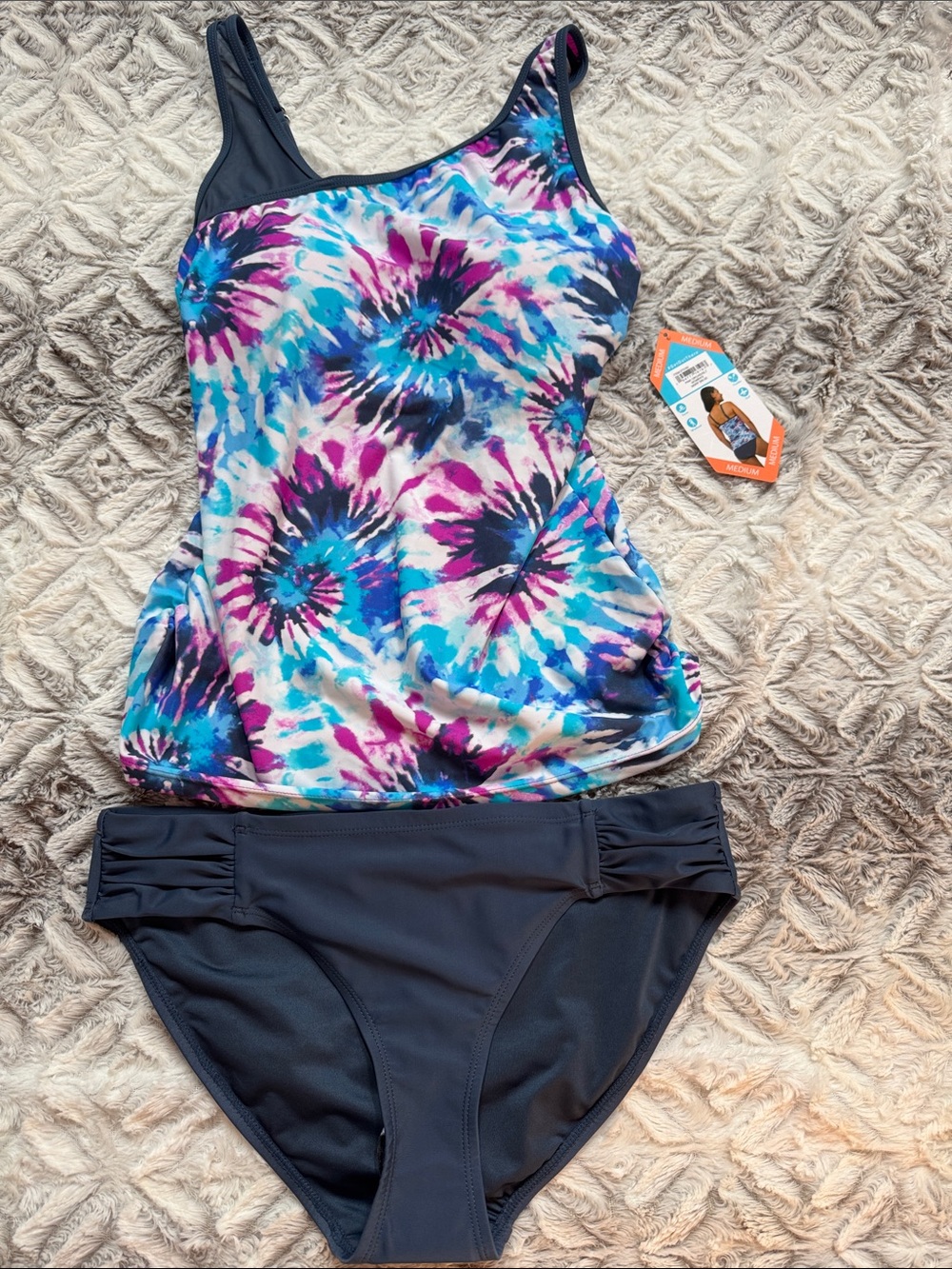 Women's Tie-Dye Tankini Set - Blue/Purple/Magenta